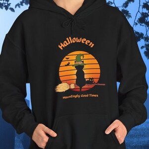 Black Cat Funny Halloween Unisex Heavy Blend Hooded Sweatshirt Gift for Fall
