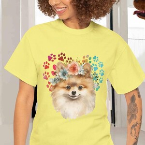 Pomerium Dog with Flowers T-shirt Unisex Heavy Cotton Tee Gift for Dog Mom in 5 Colors