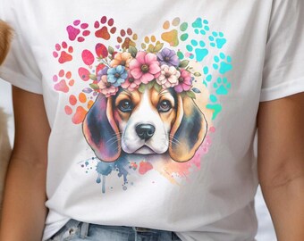 Beagle Mom Flower Heart T-shirt Unisex Heavy Cotton Tee Gift for Mom