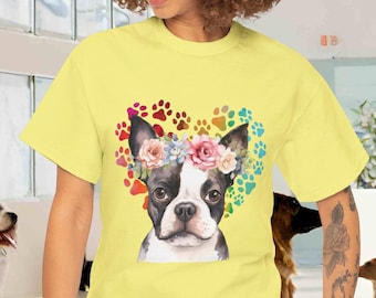 Frenchie with flowers T-shirt Unisex Heavy Cotton Tee French Bulldog Mom