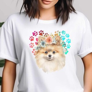 Pomeranian Dog with Flowers T-shirt Unisex Heavy Cotton Tee Dog Mom Gift