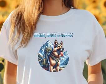 Hiking Coffee Dog T-shirt Unisex Heavy Cotton Tee Dog Lover Tee