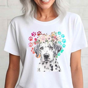 Dalmation Dog with flowers T-shirt Unisex Heavy Cotton Tee