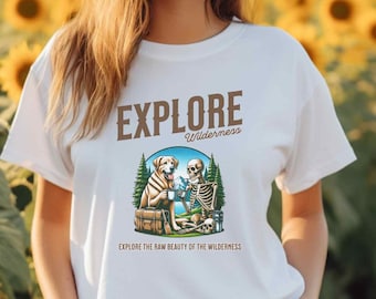 Hiking Camping Coffee Dog T-shirt Unisex Heavy Cotton Tee Dog Lover Tee