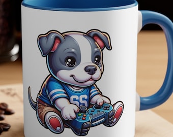 Pittie Video Game Hot Chocolate Mug Coffee Cup for Dog Lover Accent Coffee Mug, 11oz Gift for Dad