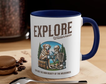 Hiking Camping Hot Chocolate Mug Coffee Cup for Dog Lover Accent Coffee Mug, 11oz Gift for Mom