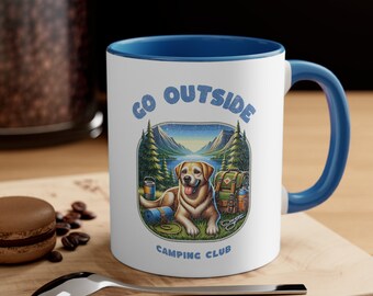 Camping Hot Chocolate Mug Coffee Cup for Dog Lover Accent Coffee Mug, 11oz Gift for Mom