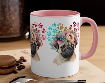 Dog Cup Pug Hot Coffee Mug Hot Beverage Container Accent Coffee Mug 11oz In 5 Colors for Gift For Dog Mom