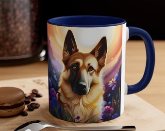 German Shephard Hot Chocolate Mug Coffee Cup for Dog Lover Accent Coffee Mug, 11oz