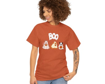 Dog Ghosts Boo T-Shirt - Unisex Halloween Heavy Cotton Tee Funny Halloween Tee