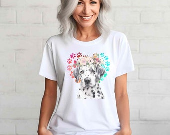 Dalmation Dog with flowers T-shirt Unisex Heavy Cotton Tee