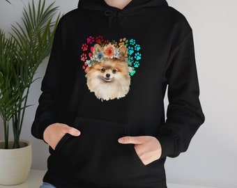 Pomeranian Hoodie Dog Flowers Unisex Heavy Blend Hooded Sweatshirt Pet Lover Shirt