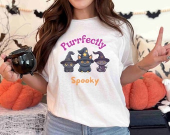 Perfectly Spooky Cats Halloween T-shirt Unisex Heavy Cotton Tee