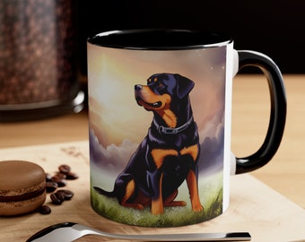 Rottweiler Hot Chocolate Mug Coffee Cup for Dog Lover Accent Coffee Mug, 11oz Gift for Mom