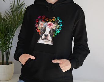 French Bulldog Hoodie Dog Flowers Unisex Heavy Blend Hooded Sweatshirt