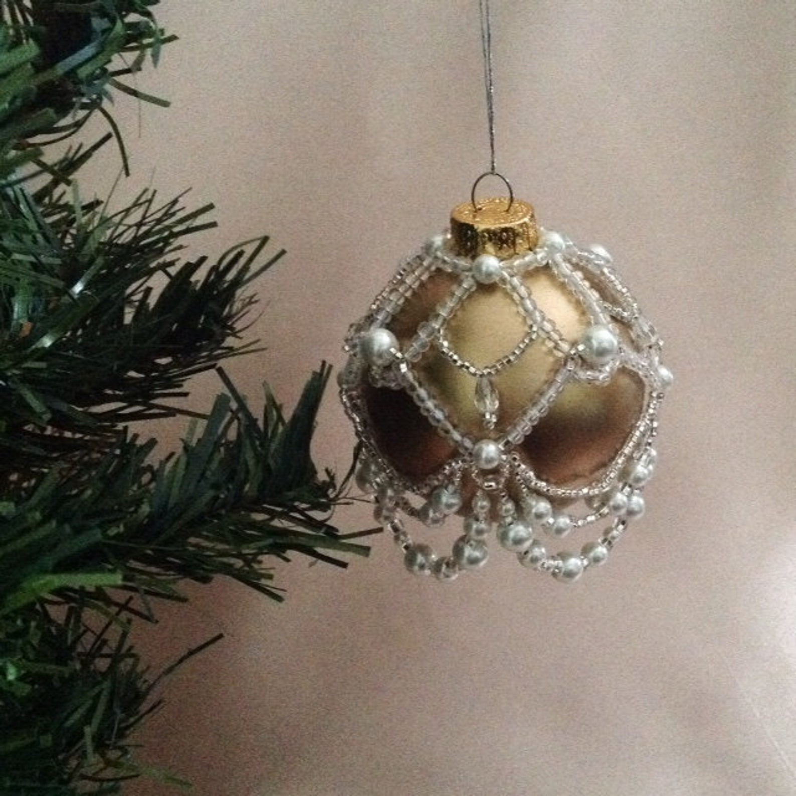 Pearl Christmas ornament cover beaded with two sizes of glass Etsy