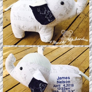 Keepsake Baby Elephant, memory bear, bear from baby clothes, receiving blanket bear, personalized baby gift