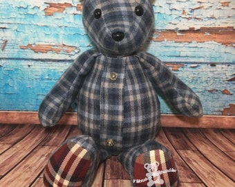 Memory Bear   ( medium sized bear, requires 3 sleepers to make) Keepsake Teddy Bear, Baby Personalized Gift,Memorial Gift, bear from clothes