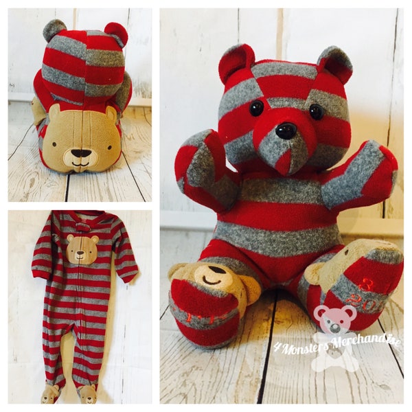 One Sleeper Memory Bear, Keepsake Bear, Memorial/ Personalized Baby Gift, Custom, Handmade teddy Bear,   Bear from baby clothes