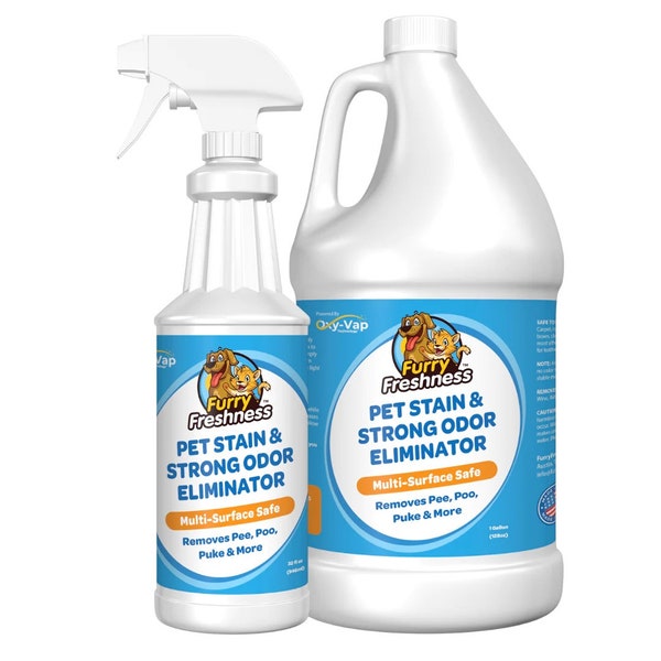 FurryFreshness Pet Stain and Smell Remover Starter Pack Bronze - Permanently Removes Stains and Smells - 100% Guaranteed - Gallon & 32oz