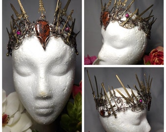 Game of thrones inspired crown Marconi jasper mini sword crown with tigers eye and copper wire for cosplay