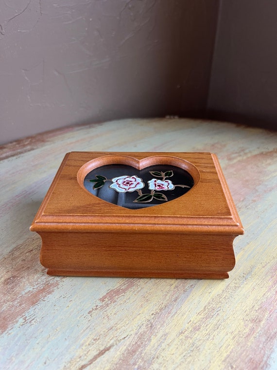 Vintage Rose Wooden Jewelry Box, Cute Jewelry Box… - image 1