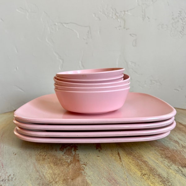 VINTAGE PINK MELAMINE Assorted Lot, Retro Dining Set 1960’s, Texas Ware and Arrowhead Melamine Dishes