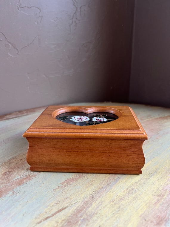 Vintage Rose Wooden Jewelry Box, Cute Jewelry Box… - image 2