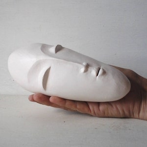 White ceramic head Modernist art, 3d Brancusi style sculpture, zen decor and minimalist art gift for her image 1