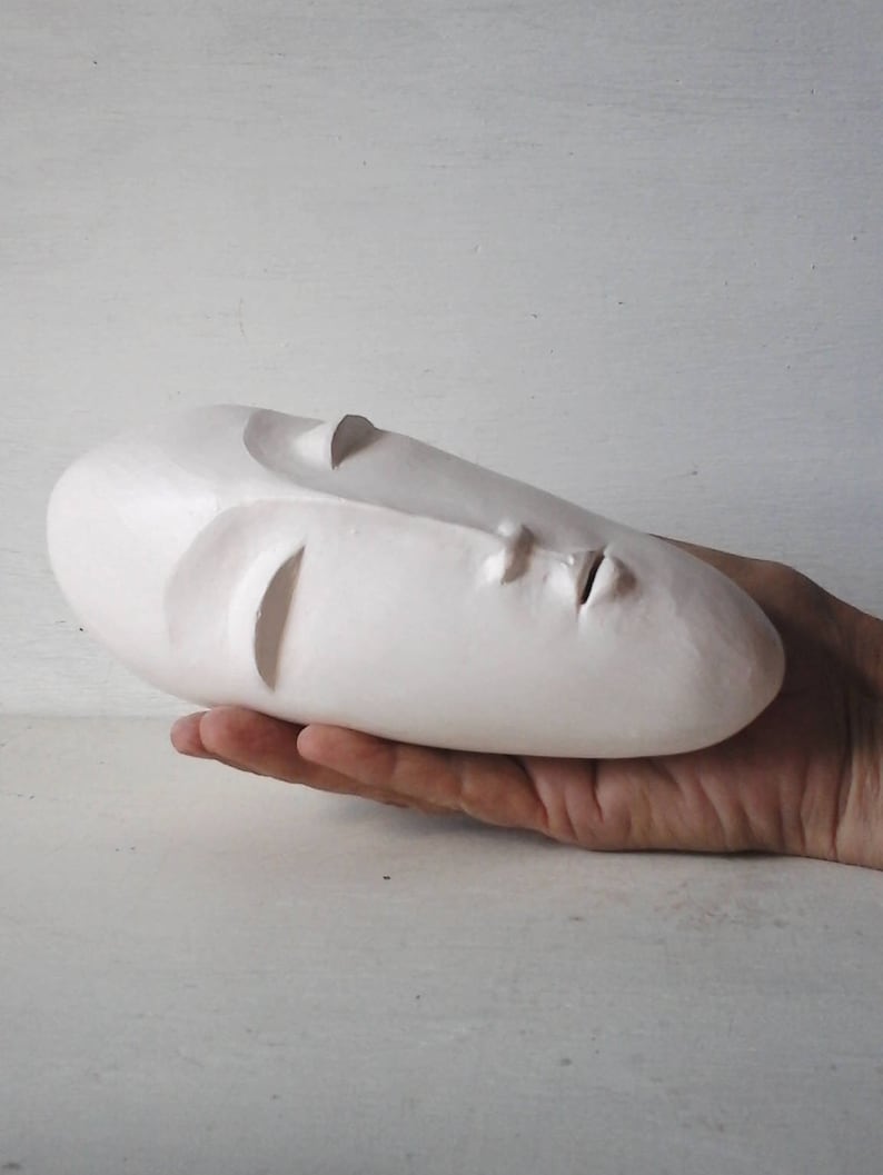 White ceramic head Modernist art, 3d Brancusi style sculpture, zen decor and minimalist art gift for her image 1