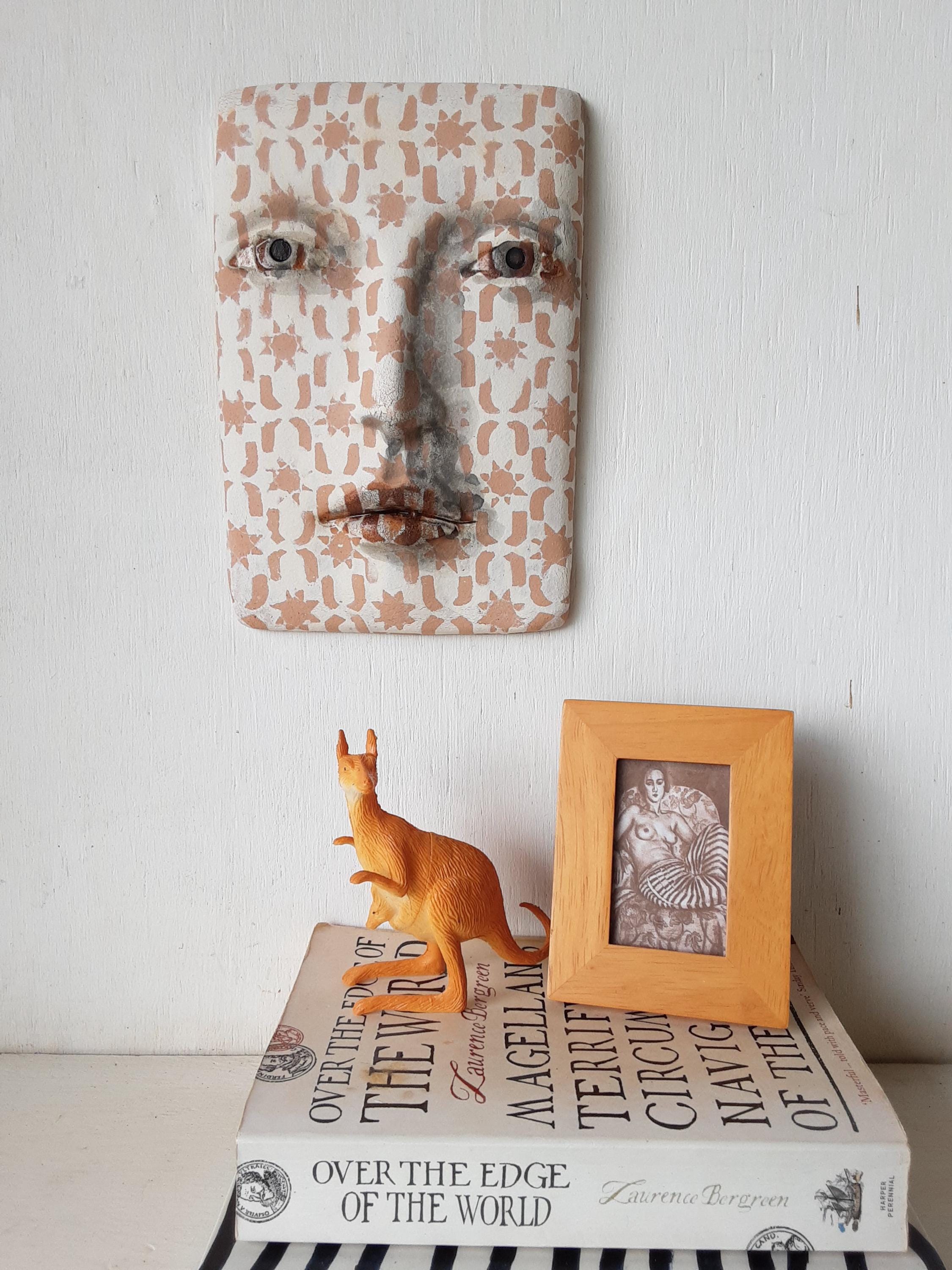 Terracotta Wall Mask, Modern Ceramic Art Tile Face, Low Relief 3D ...