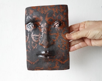 Arabesque Ceramic Face Wall Sculpture, French damask patterned Art
