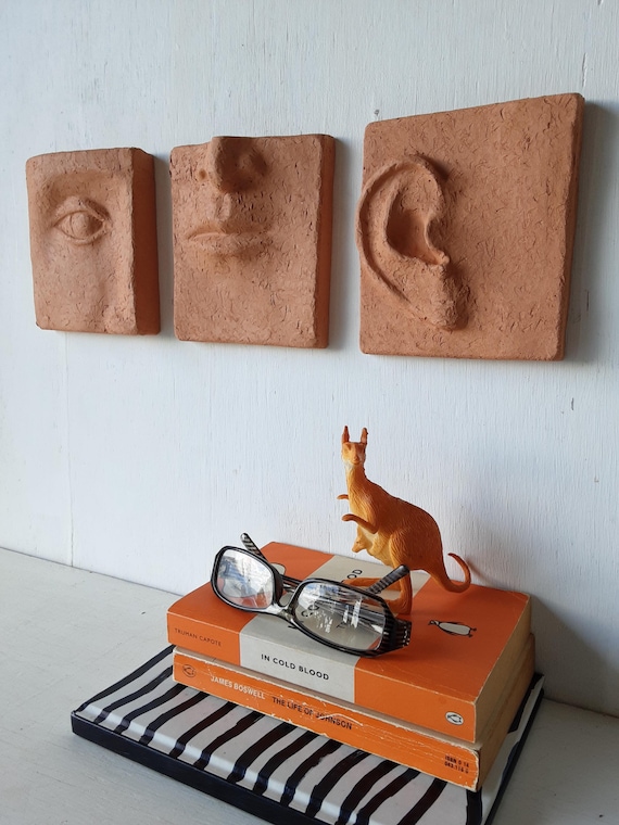 Terracotta wall art, ceramic faces set of three, classic sculpture with contemporary minimalist feel, housewarming gift