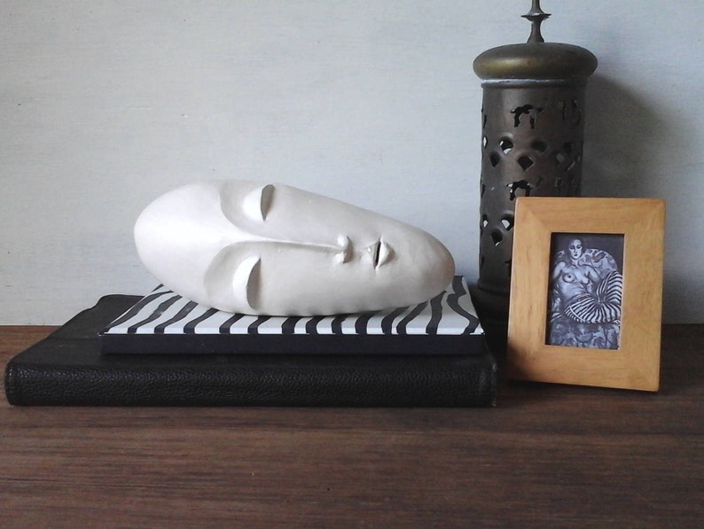 White ceramic head Modernist art, 3d Brancusi style sculpture, zen decor and minimalist art gift for her image 2