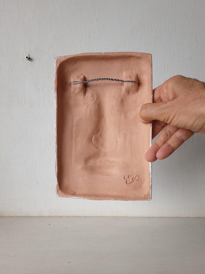 Terracotta Wall Mask, Modern Ceramic Art Tile Face, Low Relief 3D ...