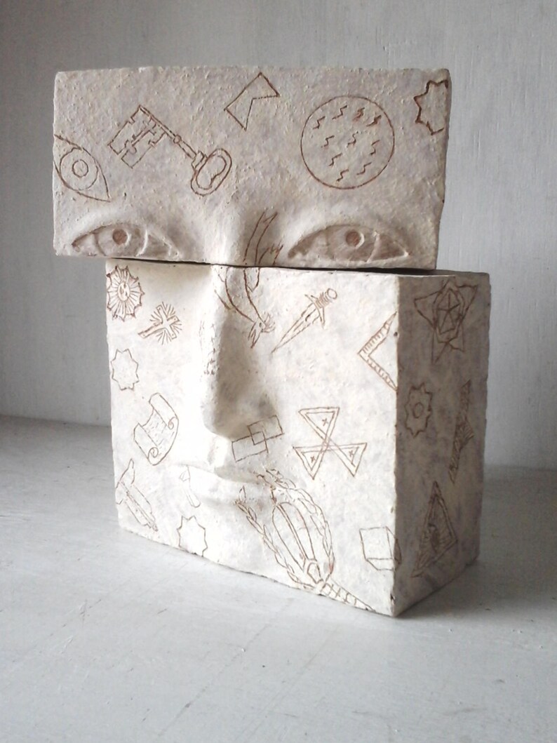 Modern sculpture head white bookends white ceramic face with Etsy