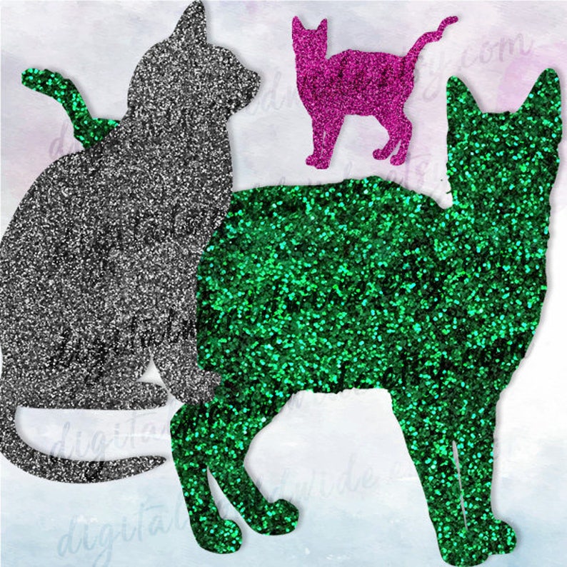 Glitter Cats Clipart Glitter Graphics Digital Clipart Etsy