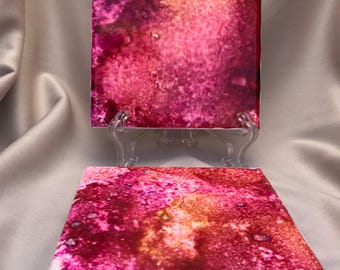 Alcohol Ink Tile Coaster - Coasters - Tea Coaster - Coffee Cup Coaster- Candle Coaster