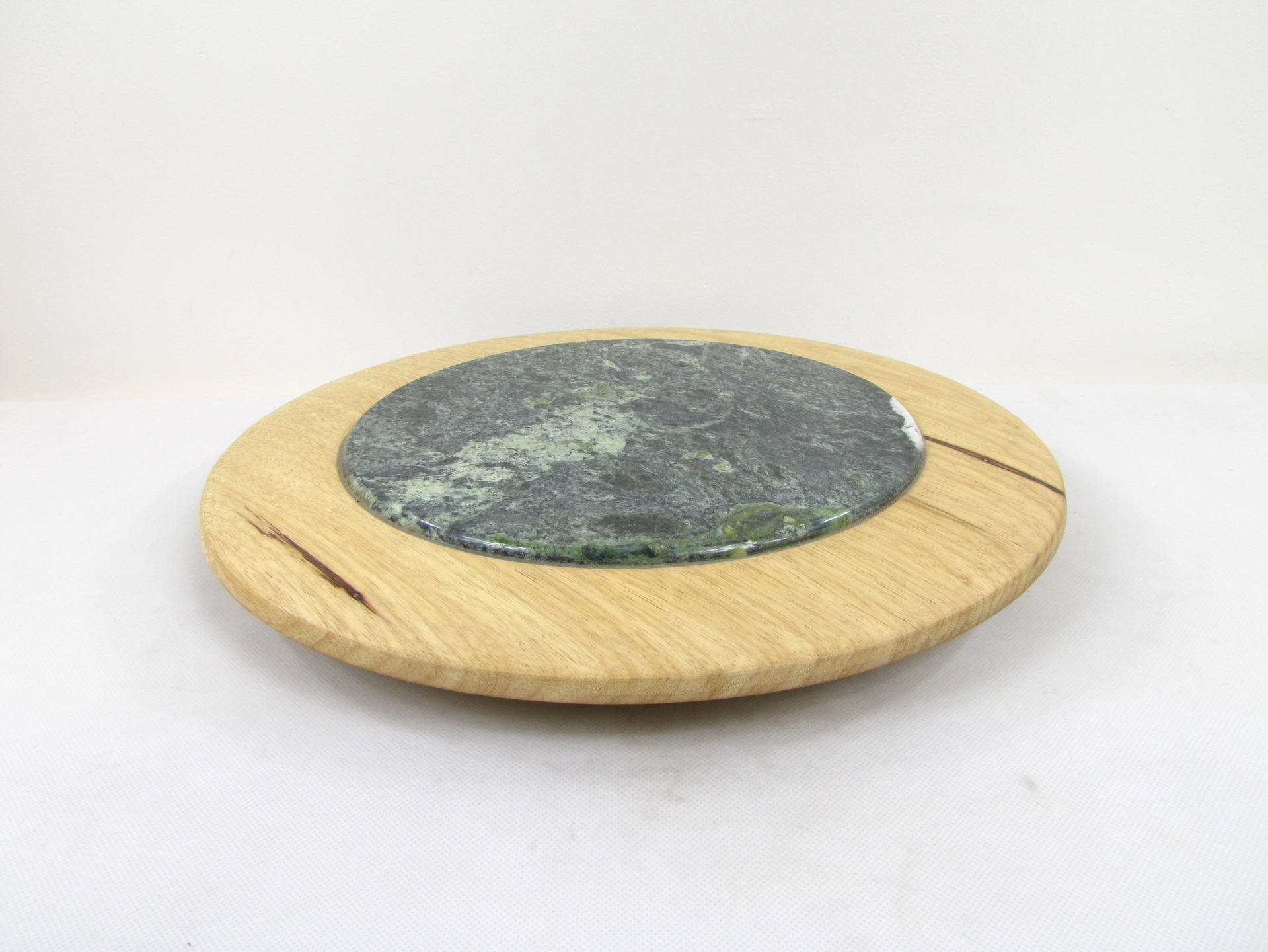 Plateau de Service ou Dessous Plat en Marbre Vert et Bois