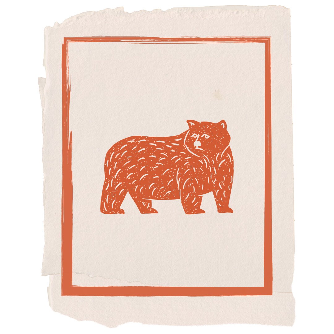 Bear With Book Linoleum Block Print, Unframed, 5 X 7 Inches, Signed,  Archival, Wall Art 