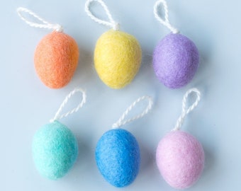 Mini Easter Egg Tree Decorations.  Set of 6 pastel merino wool felt Easter egg hanging ornaments.