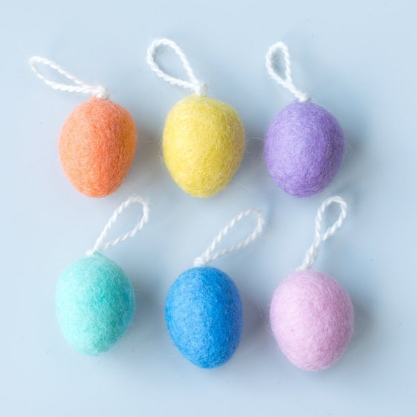 Mini Easter Egg Tree Decorations.  Set of 6 pastel merino wool felt Easter egg hanging ornaments.