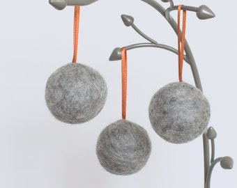 Grey Merino Wool Felt Christmas Ball Set