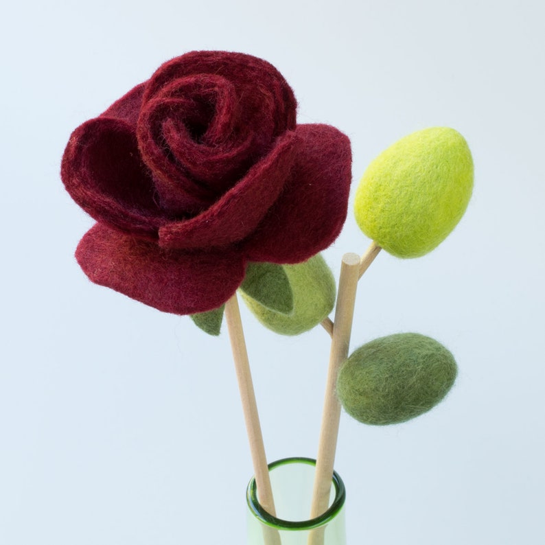 Felt Everlasting Rose Red wool felt single rose flower stem Etsy