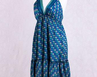 Samuel Spigel Brown and Silver Floral A Line Dress with Bow Med-Lg
