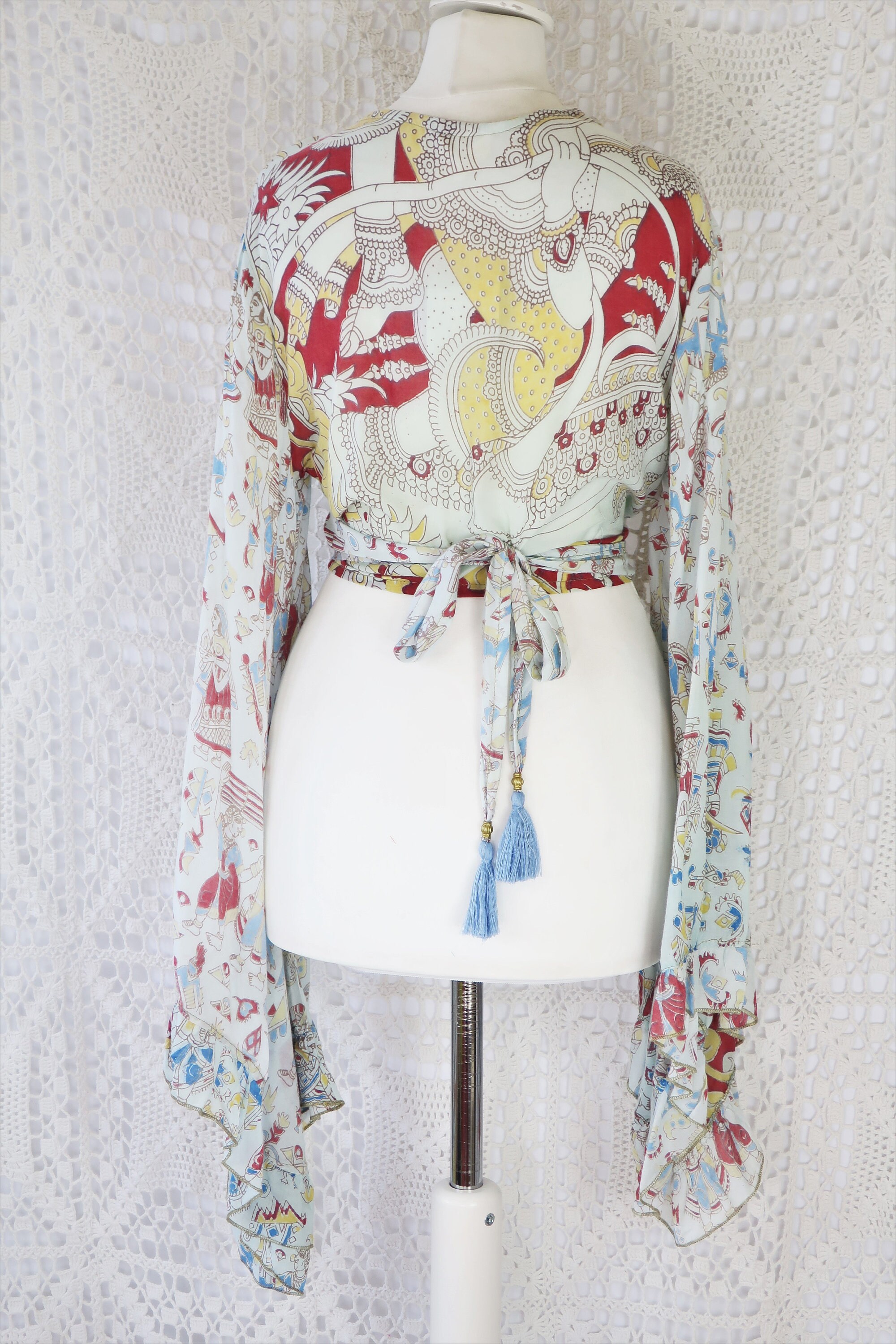 Venus Wrap Top Vintage Cotton Sari Pastel Blue Canary & | Etsy