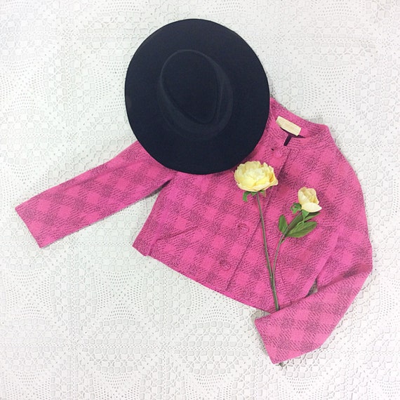 Vintage Rouge Pink & Black Chequered Jacket - Size
