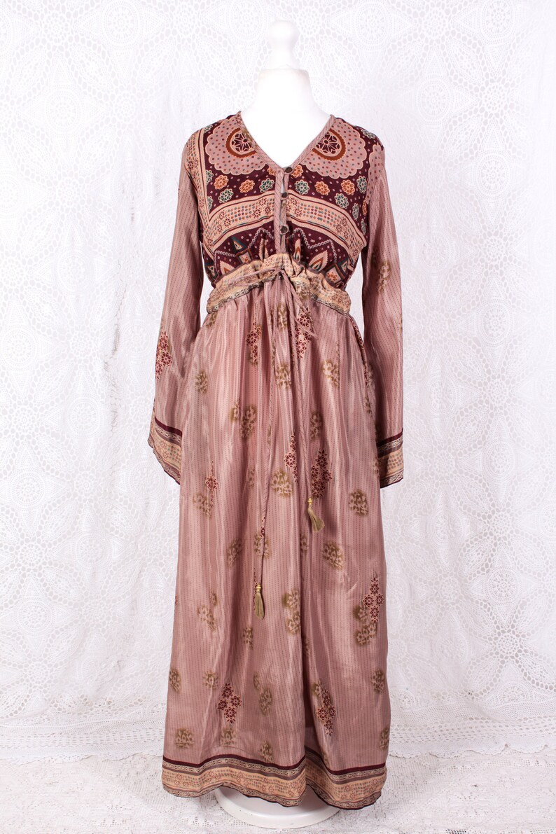 Lily Maxi Dress Size SM Iced Mocha /& Maroon Vintage Sari