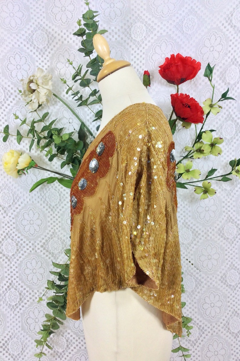 Bronze /& Ginger Vintage Beaded Silk and Sequin Butterfly Top Free Size