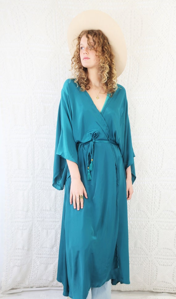 Aquaria Kimono Dress Block Colour Persian Teal Free Size | Etsy